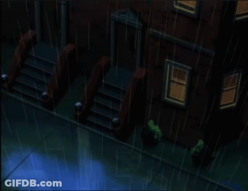 A Cartoon Of A Lizard Holding A Sword In Front Of A Building With Arched Windows GIF