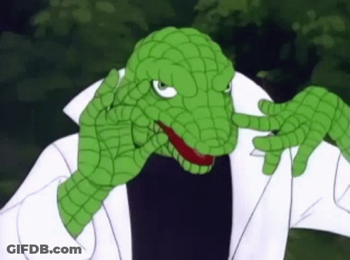 A Cartoon Of A Lizard Wearing A Lab Coat And Making A Funny Face . GIF
