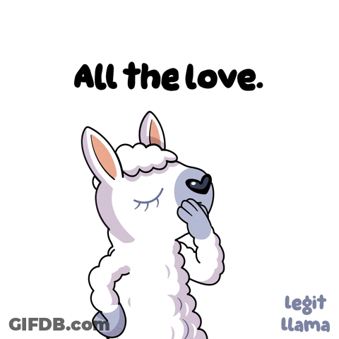 A Cartoon Of A Llama Holding A Heart With The Words All The Love Below It GIF