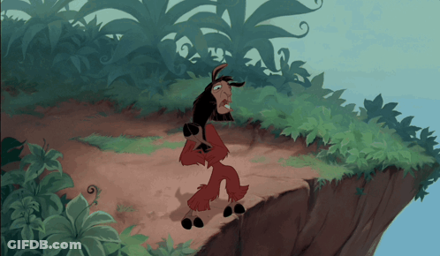 A Cartoon Of A Llama Standing On A Cliff With A Blue Sky In The Background GIF