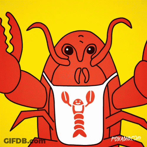A Cartoon Of A Lobster Wearing An Apron That Says Duck On It GIF