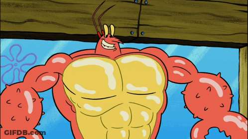 A Cartoon Of A Lobster With A Huge Muscled Chest GIF