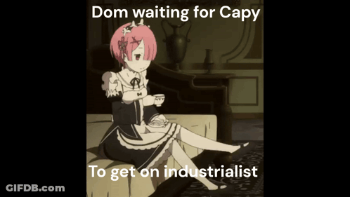 A Cartoon Of A Maid Sitting On A Bed With The Caption Dom Waiting For Capy To Get On Industrialist GIF