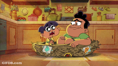 A Cartoon Of A Man And A Boy Sitting In A Bird Nest GIF