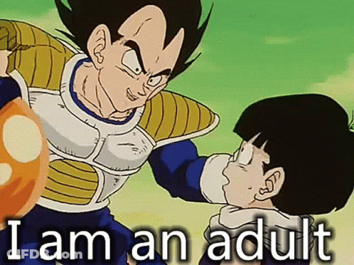 A Cartoon Of A Man And A Boy With The Words I Am An Adult On The Bottom GIF