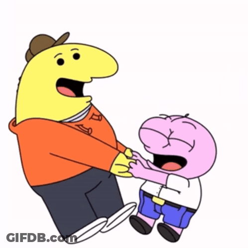 A Cartoon Of A Man And A Child Holding Hands GIF