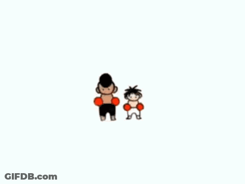 A Cartoon Of A Man And A Child Wearing Boxing Gloves On A White Background . GIF