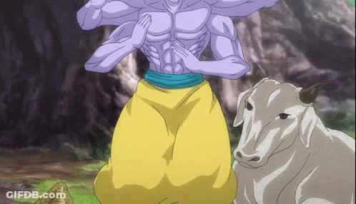 A Cartoon Of A Man And A Cow With Horns GIF