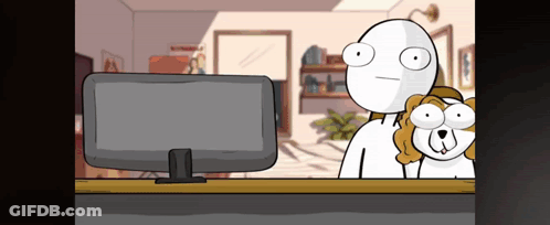 A Cartoon Of A Man And A Dog Looking At A Computer GIF