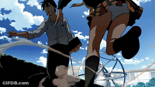 A Cartoon Of A Man And A Girl With A Bible GIF