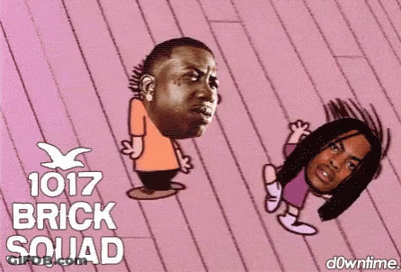A Cartoon Of A Man And A Girl With The Words 1017 Brick Squad GIF