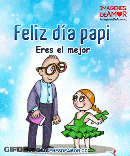 A Cartoon Of A Man And A Girl With The Words Feliz Dia Papi GIF