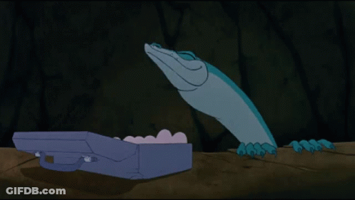 A Cartoon Of A Man And A Lizard Looking At Something GIF