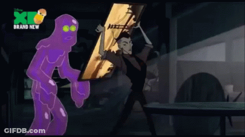 A Cartoon Of A Man And A Purple Monster With X Brand New On The Bottom Left GIF