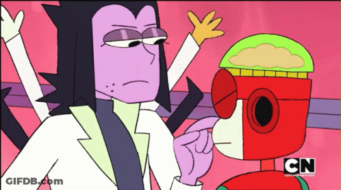 A Cartoon Of A Man And A Robot With The Cn Logo On The Bottom GIF