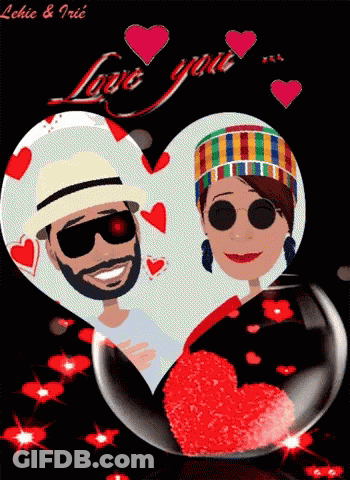 A Cartoon Of A Man And A Woman In A Heart With The Words Love You On The Bottom GIF