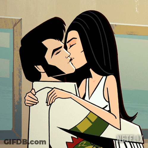 A Cartoon Of A Man And A Woman Kissing With Netflix Written In The Corner GIF