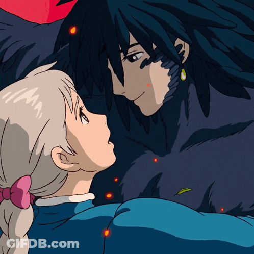 A Cartoon Of A Man And A Woman Looking Into Each Others Eyes GIF