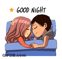 A Cartoon Of A Man And A Woman Sleeping In A Bed With The Words Good Night Above Them GIF