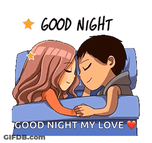 A Cartoon Of A Man And A Woman Sleeping In A Bed With The Words `` Good Night My Love '' . GIF