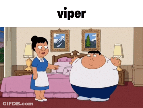 A Cartoon Of A Man And A Woman Standing In A Bedroom With The Word Viper Above Them GIF