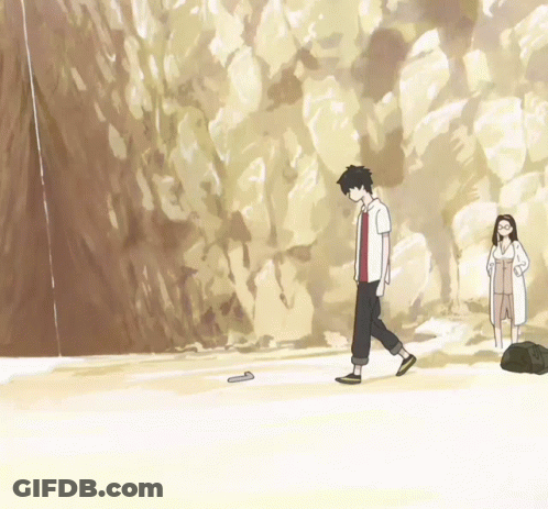 A Cartoon Of A Man And A Woman Standing In Front Of A Wall GIF
