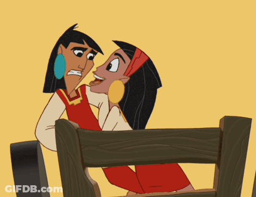 A Cartoon Of A Man And A Woman Standing Next To A Wooden Fence GIF