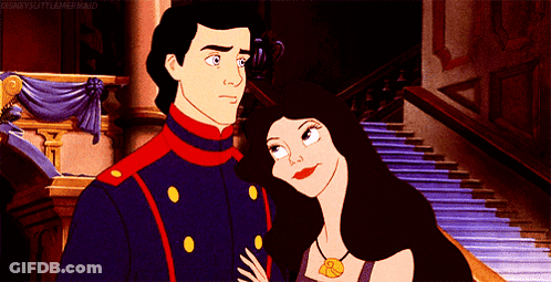 A Cartoon Of A Man And A Woman Standing Next To Each Other With The Caption Disney 'S Little Mermaid On The Bottom GIF