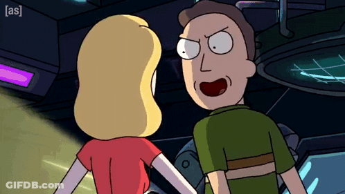 A Cartoon Of A Man And A Woman Standing Next To Each Other With The Letters As On The Bottom Right GIF