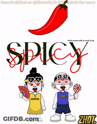 A Cartoon Of A Man And A Woman Standing Next To Each Other With The Word Spicy Above Them GIF