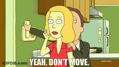 A Cartoon Of A Man And A Woman Talking On A Phone With The Words Yeah , Don T Move . GIF