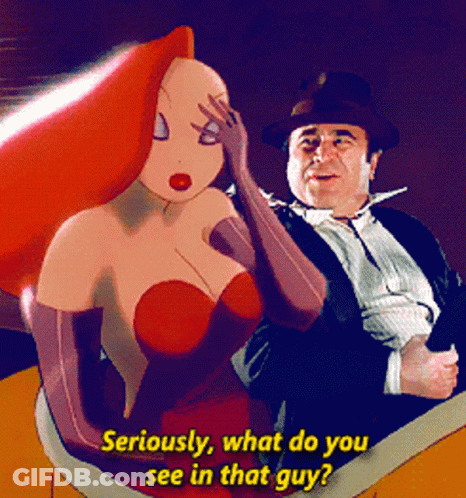 A Cartoon Of A Man And A Woman With Seriously What Do You See In That Guy GIF