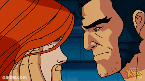 A Cartoon Of A Man And A Woman With The Word Xmen On The Bottom Right GIF