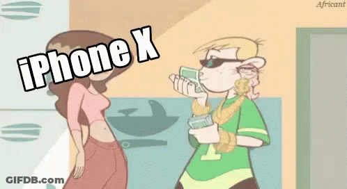 A Cartoon Of A Man And A Woman With The Words Iphone X GIF