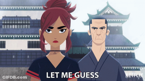 A Cartoon Of A Man And A Woman With The Words Let Me Guess GIF