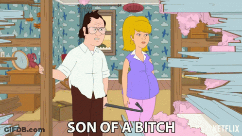 A Cartoon Of A Man And A Woman With The Words Son Of A Bitch On The Bottom Right GIF