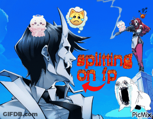 A Cartoon Of A Man And A Woman With The Words " Splitting On Fp " In Red GIF