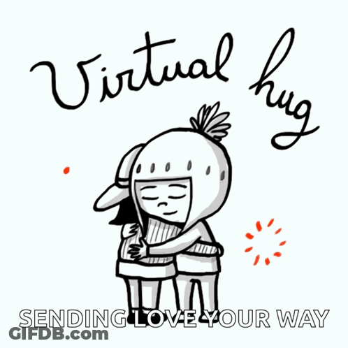 A Cartoon Of A Man And Woman Hugging With The Words Virtual Hug Sending Love Your Way GIF