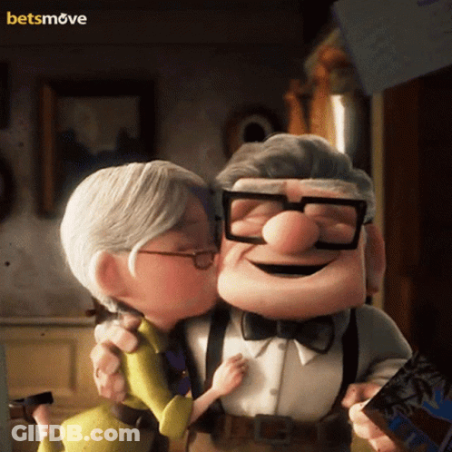 A Cartoon Of A Man And Woman Kissing With A Betsmove Logo In The Background GIF