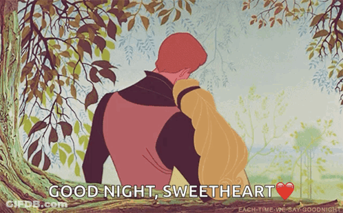 A Cartoon Of A Man And Woman Kissing With The Words Good Night Sweetheart GIF