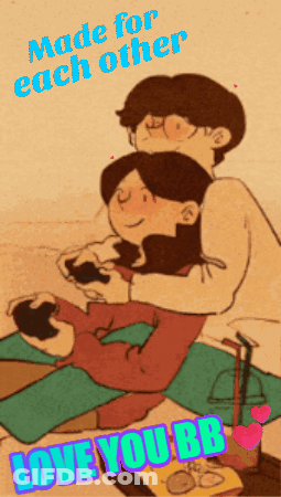 A Cartoon Of A Man And Woman Playing A Video Game With The Words Made For Each Other Above Them GIF