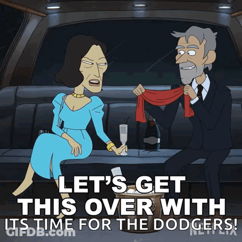 A Cartoon Of A Man And Woman Sitting In A Limousine With The Words Let 'S Get This Over With GIF