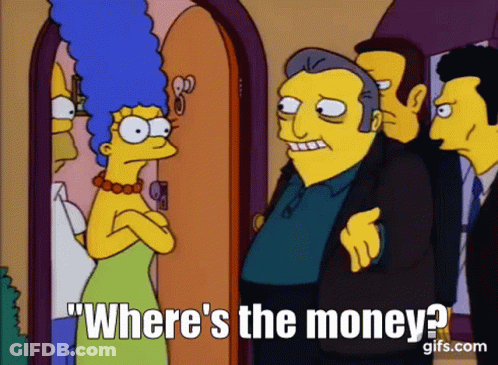 A Cartoon Of A Man Asking Where 'S The Money . GIF