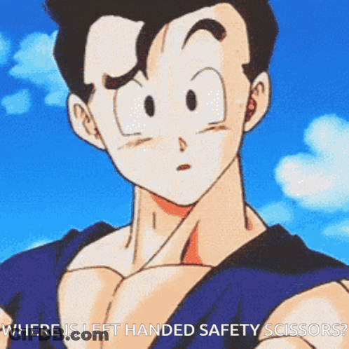 A Cartoon Of A Man Asking Where The Left Handed Safety Scissors GIF