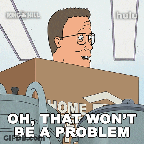 A Cartoon Of A Man Behind A Box That Says Oh That Won 'T Be A Problem GIF