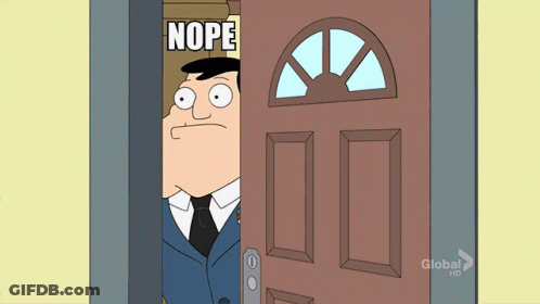 A Cartoon Of A Man Behind A Door That Says Nope On It GIF