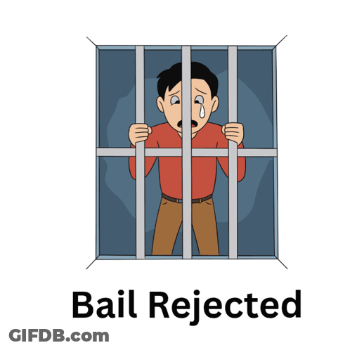 A Cartoon Of A Man Behind Bars With The Words Bail Rejected GIF