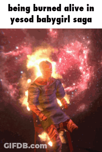 A Cartoon Of A Man Being Burned Alive In A Yesod Babygirl Saga GIF