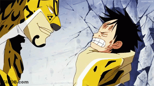 A Cartoon Of A Man Being Punched By A Cheetah With The Hashtag Demostatic GIF