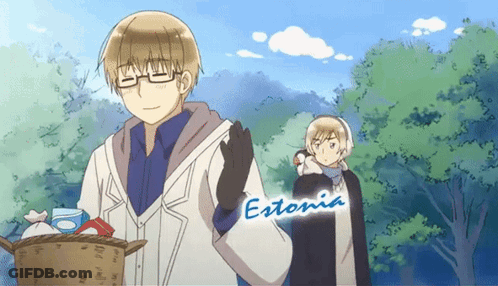 A Cartoon Of A Man Carrying A Basket With The Word Estonia Written On It GIF